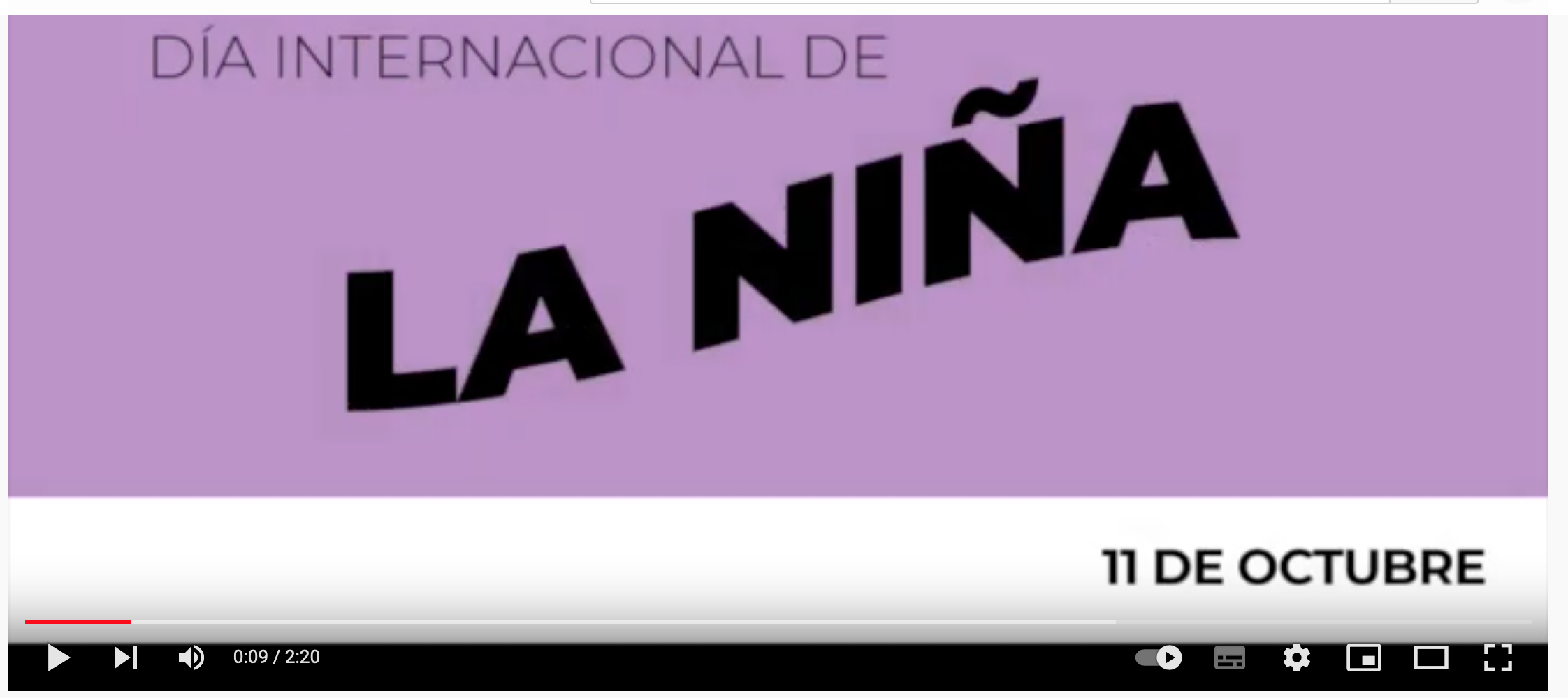 Captura de pantalla de Youtube con el video del día de la Niña